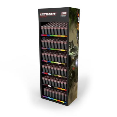 China Aerosol Paint Steel Display Stands Floor Shelf Display With Customized Logo for sale
