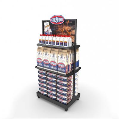 China Retail Store Metal Display Stands Floor Display Unit For Grilling Charcoal Briquette Pack for sale
