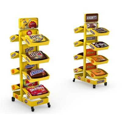 China Double Sided Candy Stand Display Metal Wire Display Racks With Adjustable Trays for sale