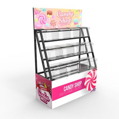 China Supermarket Point Of Sales Displays Candy Display Shelving Metal Custom Logo for sale
