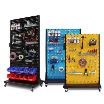 China Customized Pop Pos Display Standing Pegboard Metal Display Stands With Wheels for sale