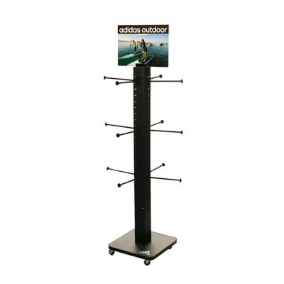 China Metal Custom Display Stand Outer Door Products Tower Pop Displays With Casters for sale
