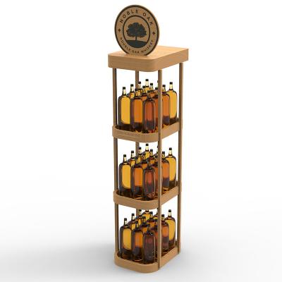 China Customizable Store Floor Standing Wooden Three Layer Display Rack Shelf For Wine for sale