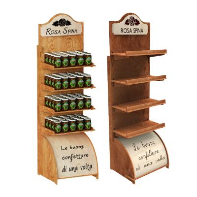 China Customizable Plywood Wood Food Display Rack for Can Storage and Wooden Food Display Te koop
