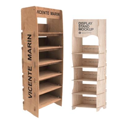 China Bevis Modern 4-Layer Removable Wooden Plywood Display Racks Floor Stand for Supermarket Store Display Packaged in Carton Te koop