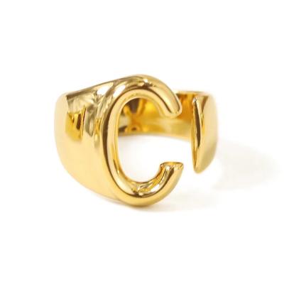 China Open Hyperbola Universal English Alphabet Ring Adjustable Brass With Gold Plated Rings Customized for sale