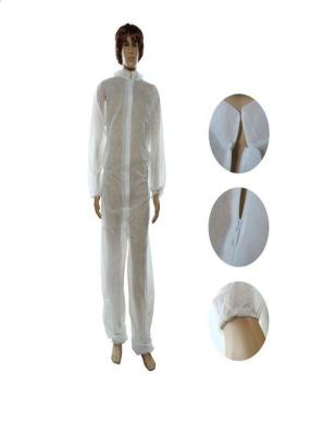 China White Disposable Dust Suits Safety Garments With Collar Serged Seam for sale