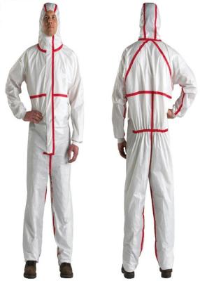 China White Color Disposable Protective Clothing Disposable Boilersuits With Red Stripe for sale