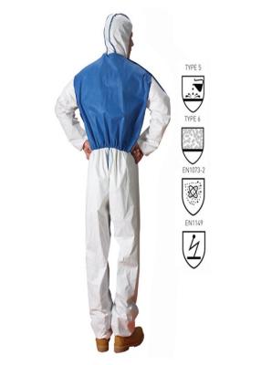 中国 タイプ6タイプ5使い捨て可能なつなぎ服の非危険な液体および乾燥した塵 販売のため