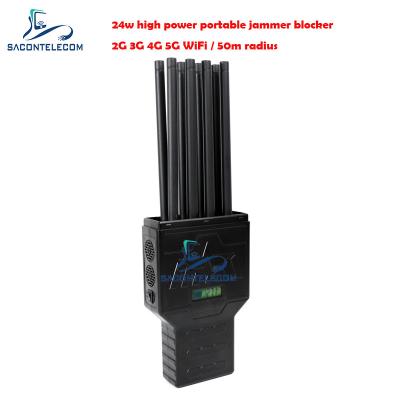 China Portable 2G 3G 4G GPS 5G Signal Jammer Blocker 50m Long Range 8 Antennas for sale