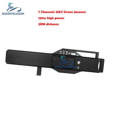 China 7 Channels Drone Signal Jammer 120w High Power 2KM Distance Anti Drone Jammer Gun for sale