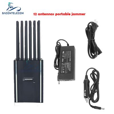 China Portable Cell Phone Jammer Blocker 12 Channels 12w America Type Europe Type for sale