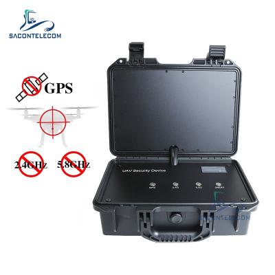 China 3 Bands Portable Drone Signal Jammer WiFi GPS 65w Suitcase UAV Drone Signal Blocker for sale