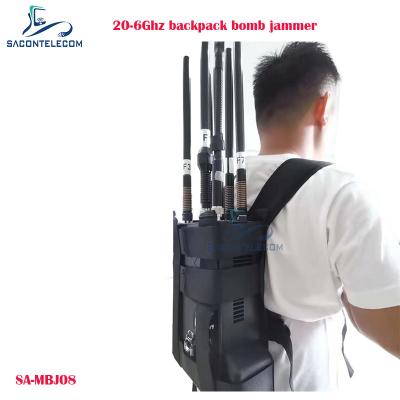 China 20-6Ghz Manpack drone signal jammer backpack bomb jammer blocker 100w power for sale