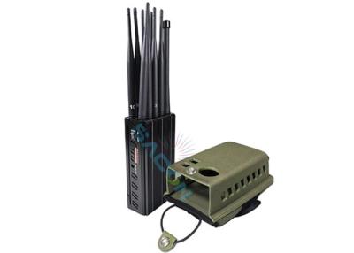 China 10 Channels Mobile Phone Signal Jammer 10 Watt 30m Radius With Leather Case for sale