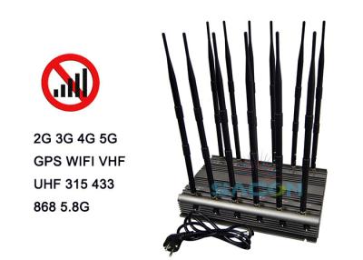 China Infrared Remote Control 5G Signal Jammer Blocker 80w Powerful 12 Antennas 2G 3G 4G for sale