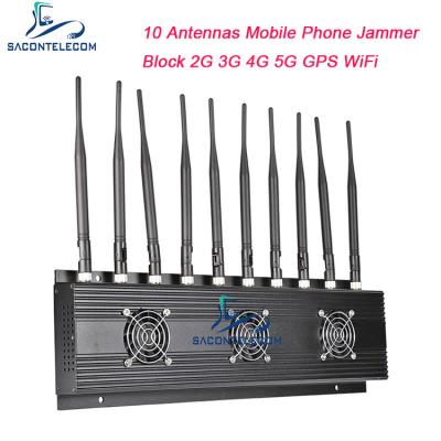 China 18w 10 Antennas Mobile Phone Signal Jammer VHF UHF Blocker 4G 5G for sale