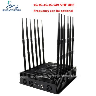 China Indoor 2.4G 5.8G Bluetooth WiFi Signal Jammer 12 Antennas 80w DCS PCS for sale