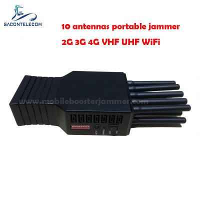 China Bloqueador de sinal de telemóvel 10w 10 antenas 20m raio VHF UHF GPS à venda