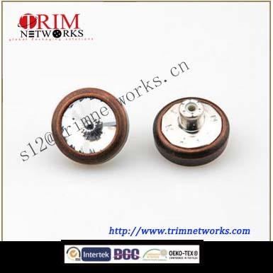 China Alloy jeans metal button maker with stone 27L&32L Anti copper/ Anti nickle with metal parts,transparent round stone for sale