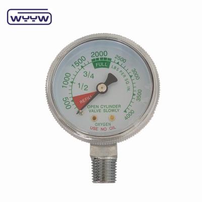 China Factory price 0-4000psi chromed medical use no oil bottom entry 50mm chromed oxygen cylinder pressure gauge for sale