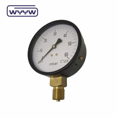 China KPa low pressure gauge WYYW 4 inch 100mm black steel case bottom entry bellows mbar cmh2o manometer for sale