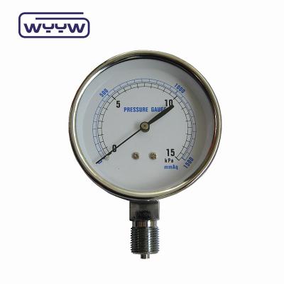 China 0-15 Kpa MmAq Capsule Pressure Gauge Stainless Steel Bottom Connection for sale
