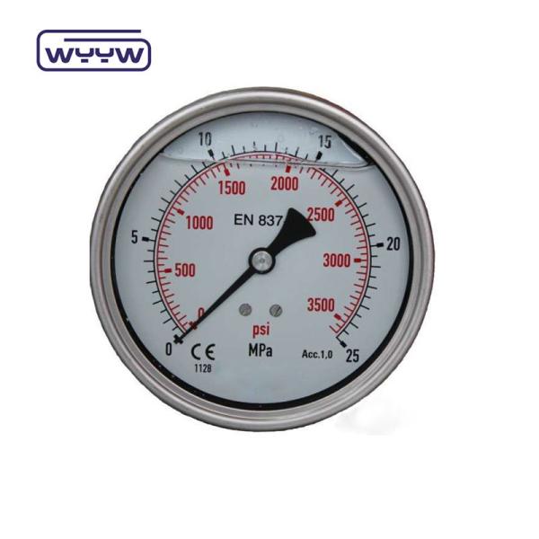 Quality back connection 100mm ss304 stainless steel oil-filled pressure gauge for sale