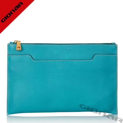 China Chic Designer Pebble Grain Leather Clutch Handbags / Sea Blue Girl Leather Purses With Zipper Pockets for sale