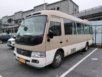 China LHD Second Hand Coaster Bus Hino Engine 23 Seater Khaki Bus With Luxury A/C System for sale