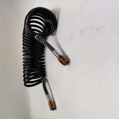 China Coiled Hose Seven Core Cable Black PU Spiral Hose With Iron Connector For Truck Trailer for sale