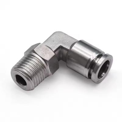 China Stainless Steel Male Push-In Elbow 1/4'' BSPT Swivel Male X 10mm Pipe OD Elbow Fitting Te koop