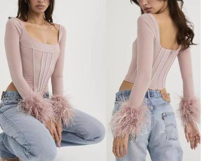 Chine Custom Clothing Women'S Square Neck Long Sleeve Slim Short Top WITH Boning à vendre