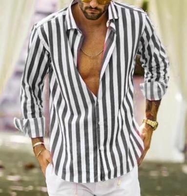 China Small Quantity Clothing Production Men'S Long Sleeve Casual Striped Shirt à venda
