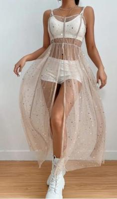 China Sling Mesh Bikini Cover Up Sexy Slim Dress Sleeveless Solid Pattern for sale