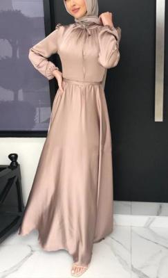 China Small Quantity Clothing Factory Dubai Women'S Long Sleeve Satin Maxi Dress With Belt for sale