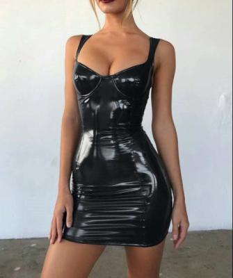 China Small Quantity Clothing Factory Sexy Shiny Wrap Bust Sling Dress With Zipper for sale