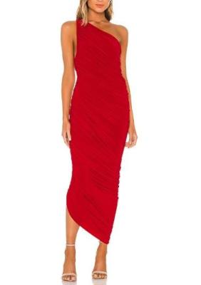 China Custom Apparel Manufacturer Ladies Sleeveless Long Slanted Shoulder Party Dress for sale