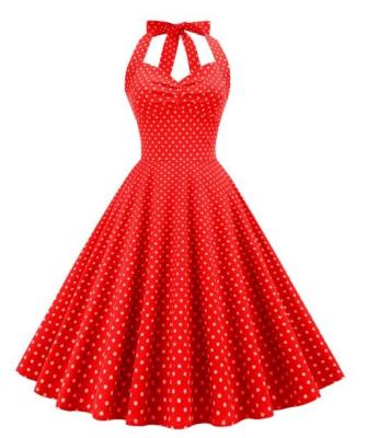 China Small Quantity Clothing Manufacturer Retro Polka - Dot Halter Neck Lace - Up Slim Fit Corset Dress for sale