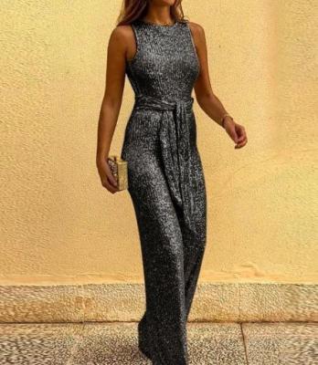 China Custom Clothing Factory China Round Neck Sleeveless Sequined Backless Jumpsuit For Women for sale