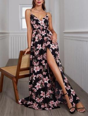 China Custom Clothing Factory China Women'S Summer Floral Printed Sleeveless V Neck Maxi Dress for sale