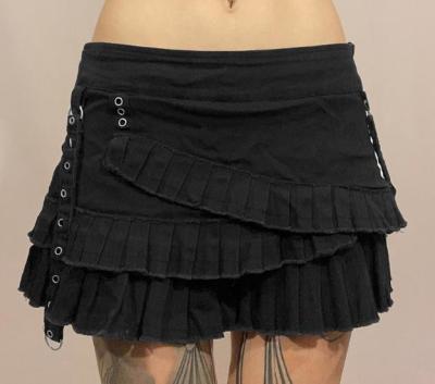 China Small Quantity Clothing Manufacturer Women'S Sexy Denim Pleated Skirt D Buckle Zipper Irregular Skirt for sale