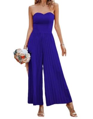 China Apparel Manufacturer For Small Business Smmer Women'S Strapless One Piece Backless Pressed Pleated Wide Leg Jumpsuit à venda