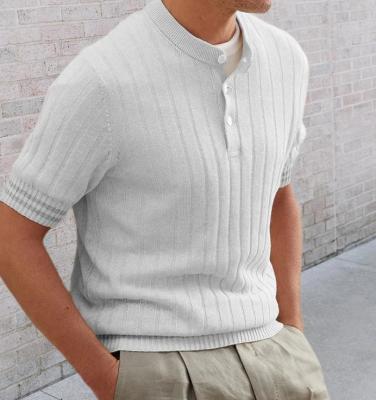 中国 Custom Apparel Factory Men'S 100% Acrylic Polo Shirt Lapel Short Sleeved Slim Fit Knitted Shirt 販売のため