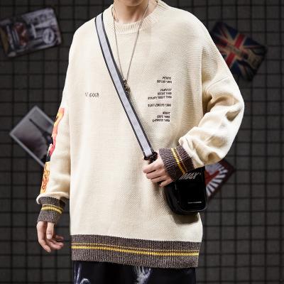 China Khaki Color Block Drop Shoulder Mens Warm Sweaters Breathable for sale