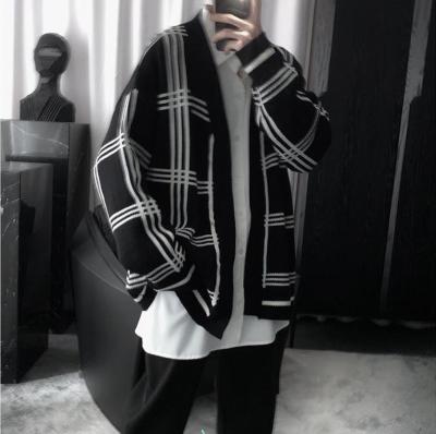 China 12GG Black And White Grid Mens Warm Sweaters Collarless Lazy Wind for sale