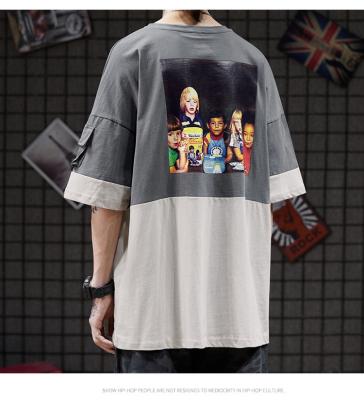 중국 색 일치 라운드 넥 남자들 스트리트웨어 T셔츠 승화 로고 판매용