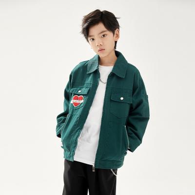 China Anti Pilling Green Baseball Jackets Solid Color Boys Tops for sale