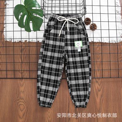 China Full Length Casual Girls Grid Pattern Pants 42cm To 68cm for sale