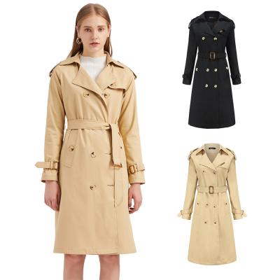 China OEM Women'S Classic Double Breasted Mid -  Long Cotton Coat With Belt S-3XL for sale